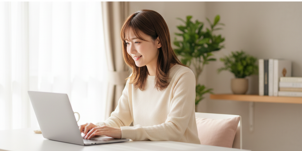 チャットルームで働く女性のイメージ